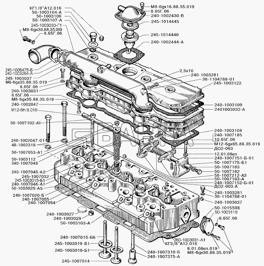 ЗИЛ ЗИЛ-5301 (2006) Схема Головка блока цилиндров клапаны и толкатели